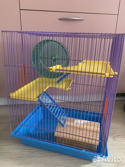 Клетка для хомяка, колесо/диск, миски, поилки