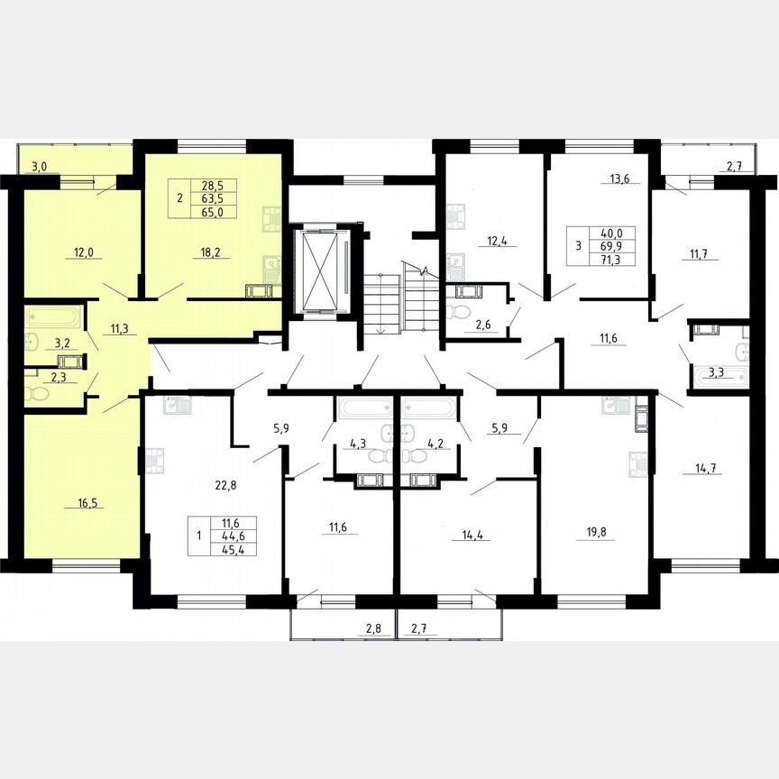 2-к. квартира, 63,5 м², 6/8 эт.