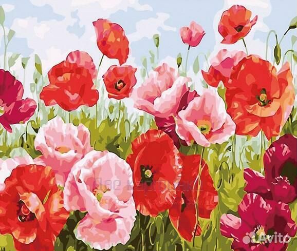 Алмазная мозаика 40x50 Весеннее поле цветущих