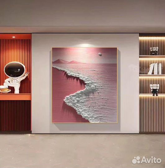 Интерьерная картина маслом розовый пейзаж Море