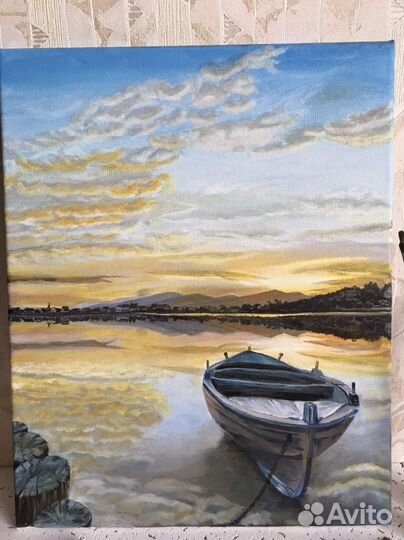 Картина маслом рыбацкое озеро