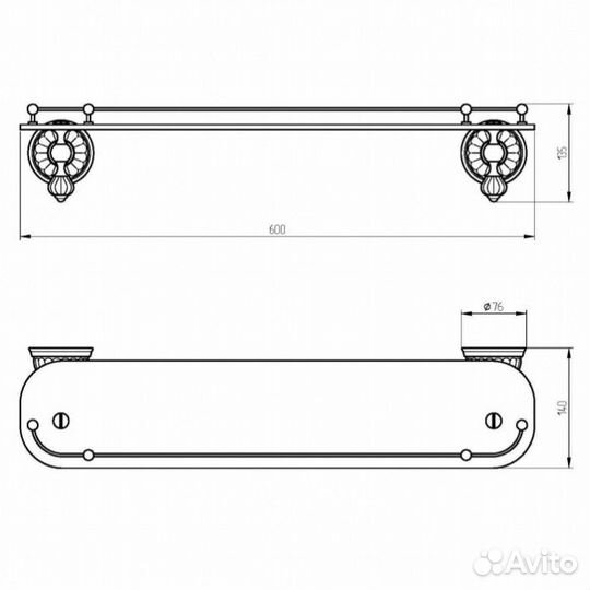 Полка стеклянная 60 см Migliore Olivia 17433 бронза