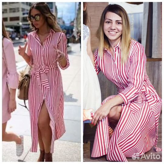 Рубашка платье Zara красно-белое 42-44