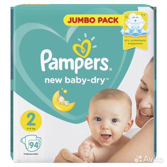 Подгузники Pampers New Baby-Dry 1(94шт), 2(94шт)