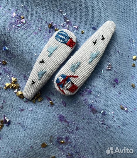 Заколки для волос клик клак с вышивкой