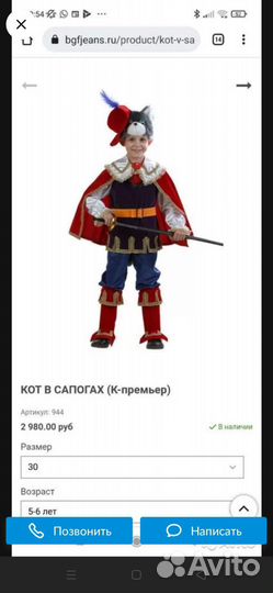 Кот в сапогах. Новогодний костюм