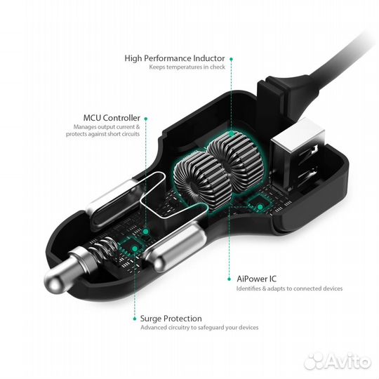 Авто зарядка Aukey 27W - 1xUSB & Type C 3A (CC-Y4)