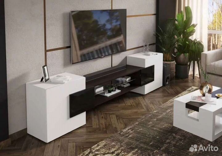 Тумба-тв инкастро белый / венге / черный глянец