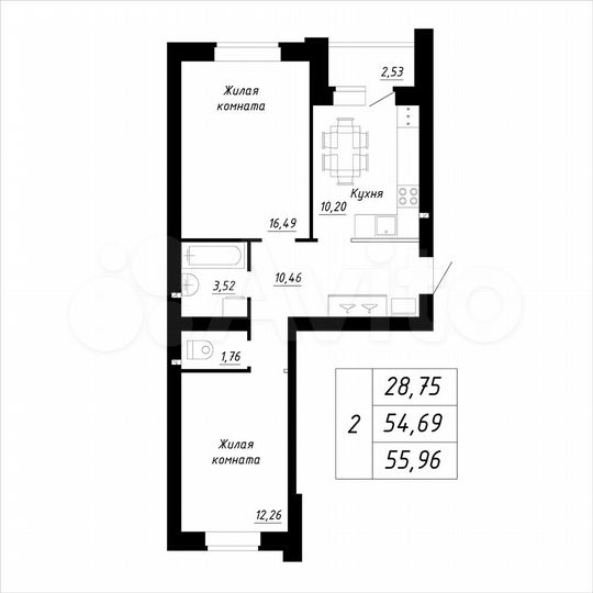 2-к. квартира, 56 м², 3/5 эт.
