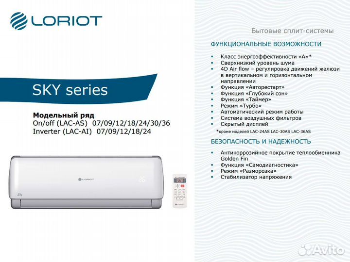 Кондиционеры loriot со склада, монтаж, доставка