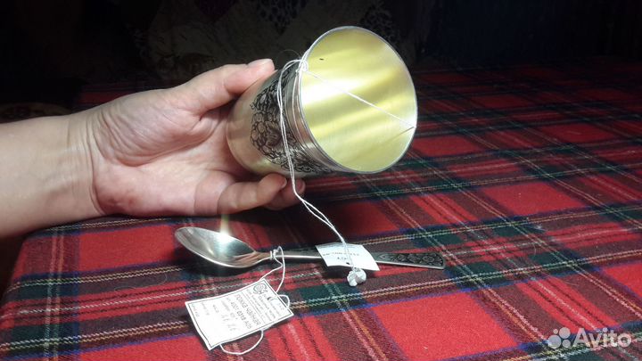 Серебряный бокал, чайная ложка. Новое. 925 пр