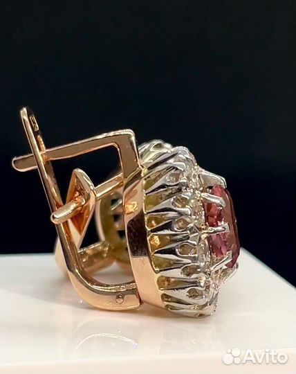 Золотые серьги малины с бриллиантами и турмалинами