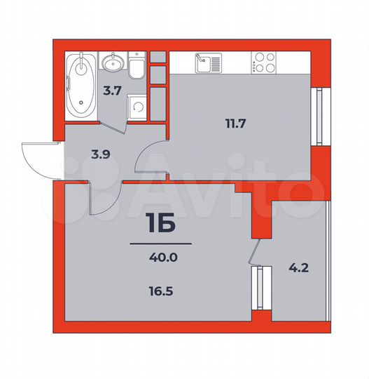 1-к. квартира, 40 м², 9/16 эт.