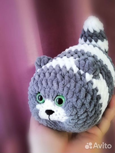 Котик мягкая вязаная игрушка, ручная работа