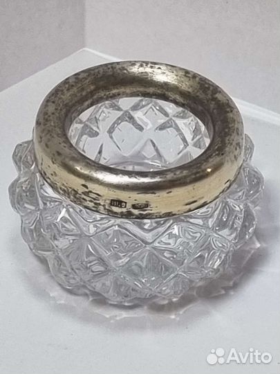 Солонка хрустальная с серебряным ободком