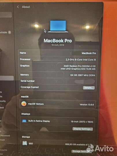 Apple MacBook Pro 16 2019 i9 2.3/64GB/1Tb/5500 4gb