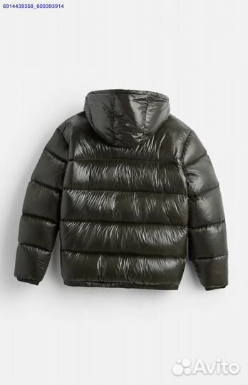 Пуховик Zara x Moncler глянцевый Хаки (Арт.95943)