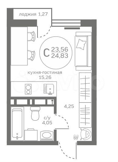 Квартира-студия, 24,8 м², 17/17 эт.