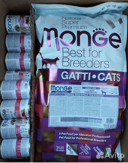 Monge для стерил. кошек, из курицы 10 кг+12консерв