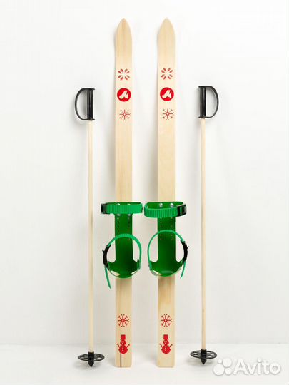Детские мини лыжи с креплениями палками 90 дерево