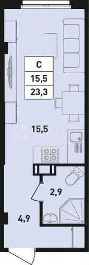 Квартира-студия, 23,3 м², 3/18 эт.