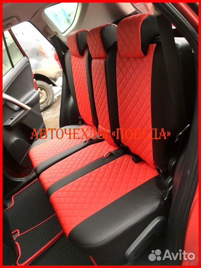 Чехлы Toyota Rav4 5 из экокожи чёрно-красные Ромб