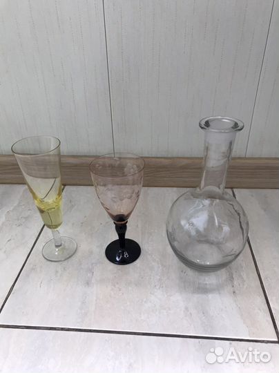Фужеры бокалы графин солонки цветное стекло СССР