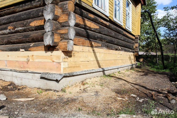 Замена венцов, полов, подъём домов