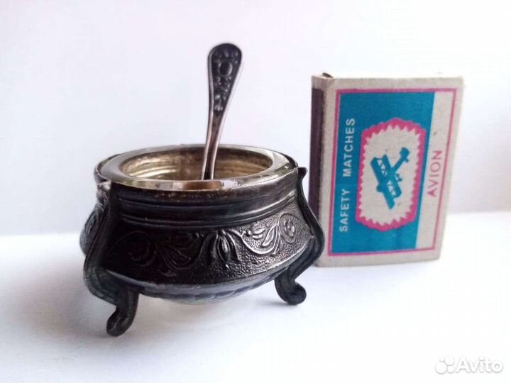 Солонка с ложечкой мельхиор клеймо СССР 1969 г