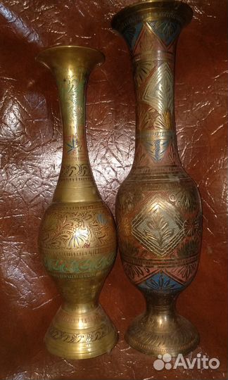 Вазы латунь индия чеканка штихель эмаль СССР