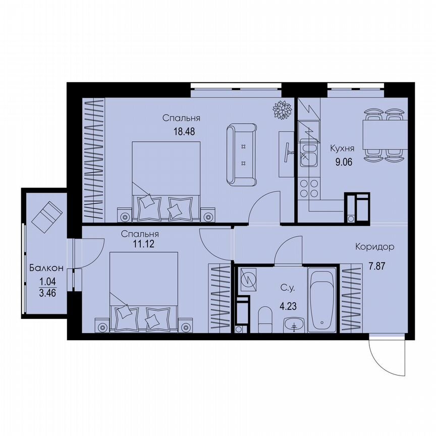 2-к. квартира, 51,8 м², 7/9 эт.