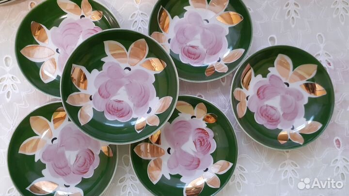 Чайный сервиз Роза на зеленом, фарфор, Дулево