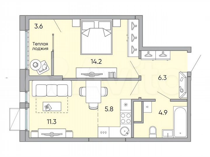 2-к. квартира, 46,1 м², 12/18 эт.