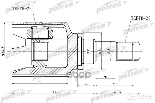 Шрус внутренний левый 20X35X25 toyota isis ANM1