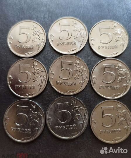 Погодовка 5 рублей 2009-2021 unc мешковые