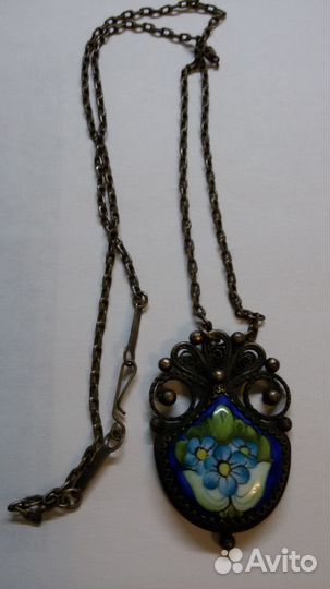 Кулон Цепочка Финифть Мельхиор СССР винтаж