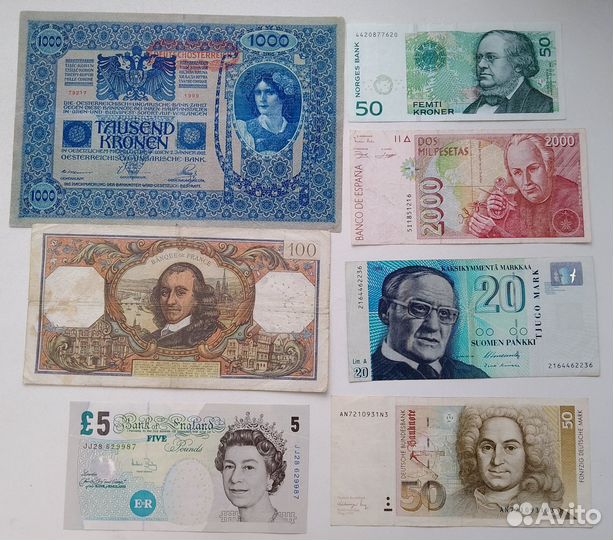 7 различных банкнот Европы