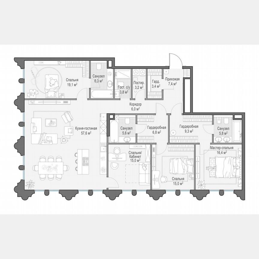 4-к. квартира, 180,1 м², 9/13 эт.