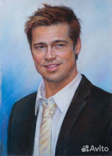 Портрет пастелью Брэда Пита по фото