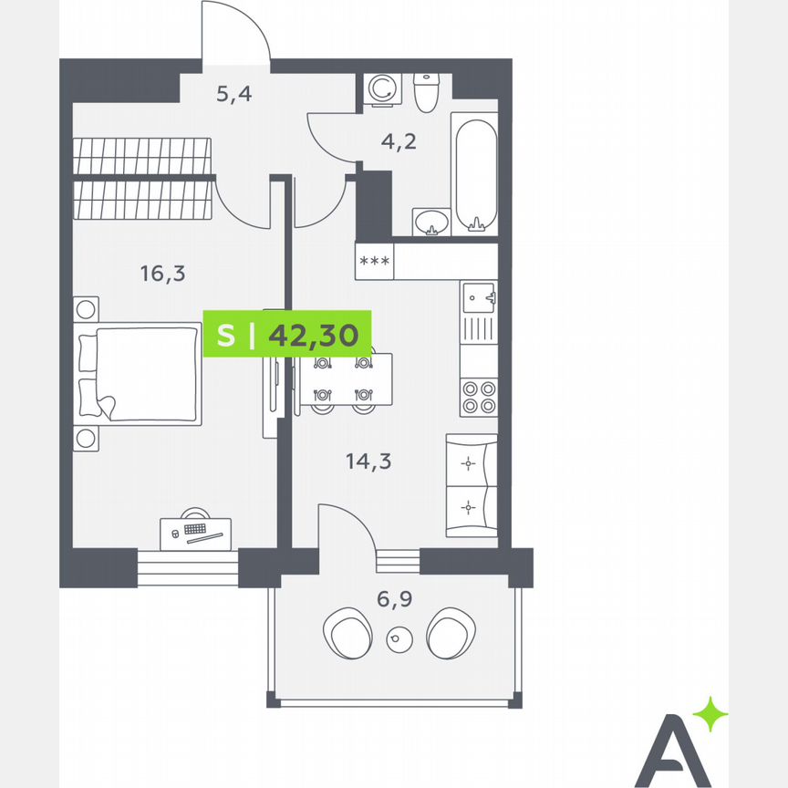 1-к. квартира, 42,3 м², 10/12 эт.