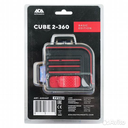 Лазерный уровень Ada Cube 2-360 Basic Edition А00447 (дальность без приемника 20 м, 3 батареи аа, ра