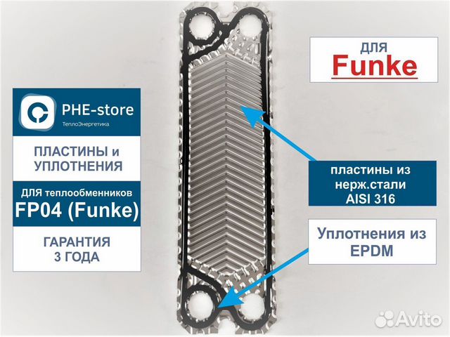 Пластины и уплотнения теплообменника FP04 (Funke)