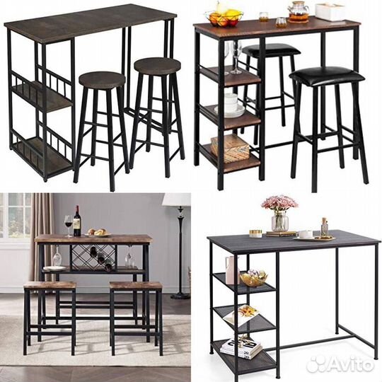 Кухонная полка, домашний бар, дерево и металл