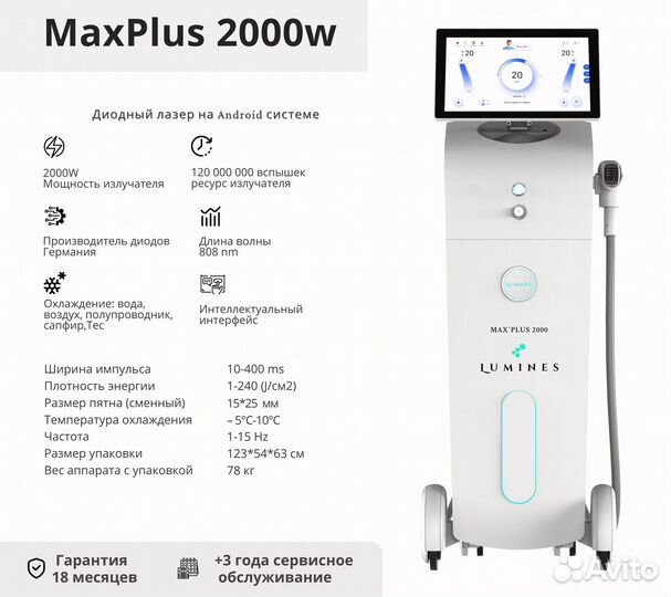Диодный лазер для эпиляции люминес Max Plus 2000