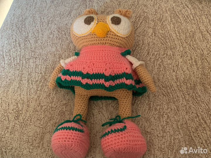 Игрушка вязаная мягкая сова свинка