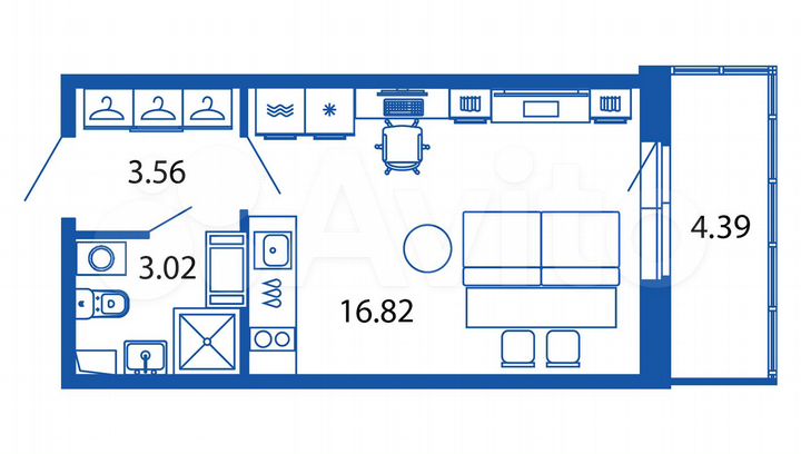 Квартира-студия, 24,7 м², 12/12 эт.