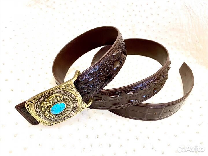 Ремень мужской натуральная кожа крокодила, 120 см