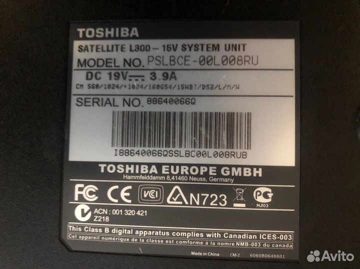 Ноутбук toshiba satellite l300