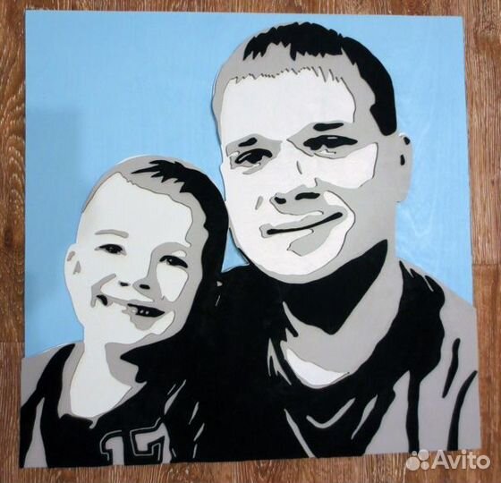 Портрет по фото из дерева 3D, картина на заказ