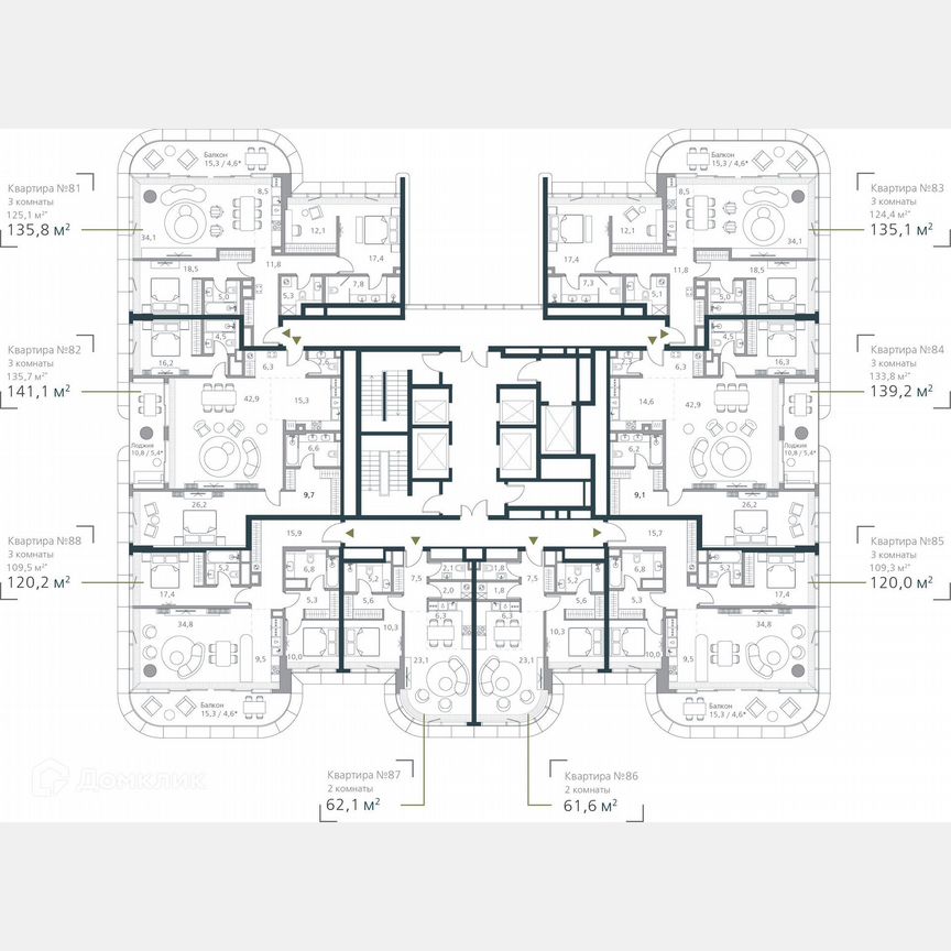2-к. квартира, 133,8 м², 8/19 эт.
